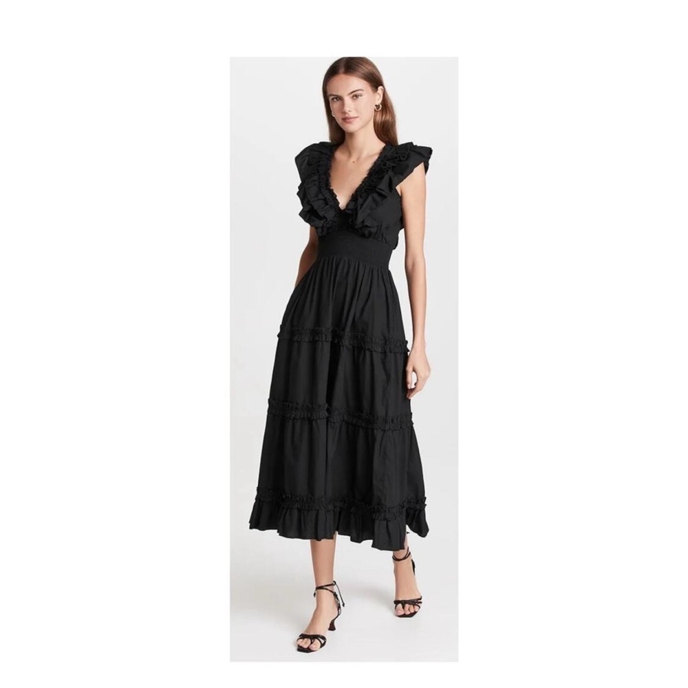 Love The Label Anthropologie V-Neck Ruffle Tiered Midi Dress 
Sz Small EUC